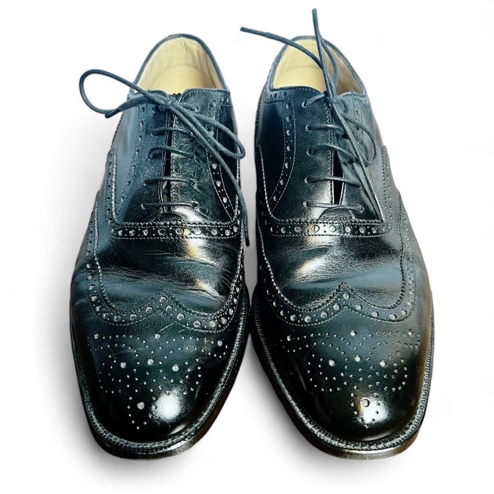 Hickey Freeman - Men’s Black Leather Wingtip Oxford Dress Shoes Wide - 8 EEE‎